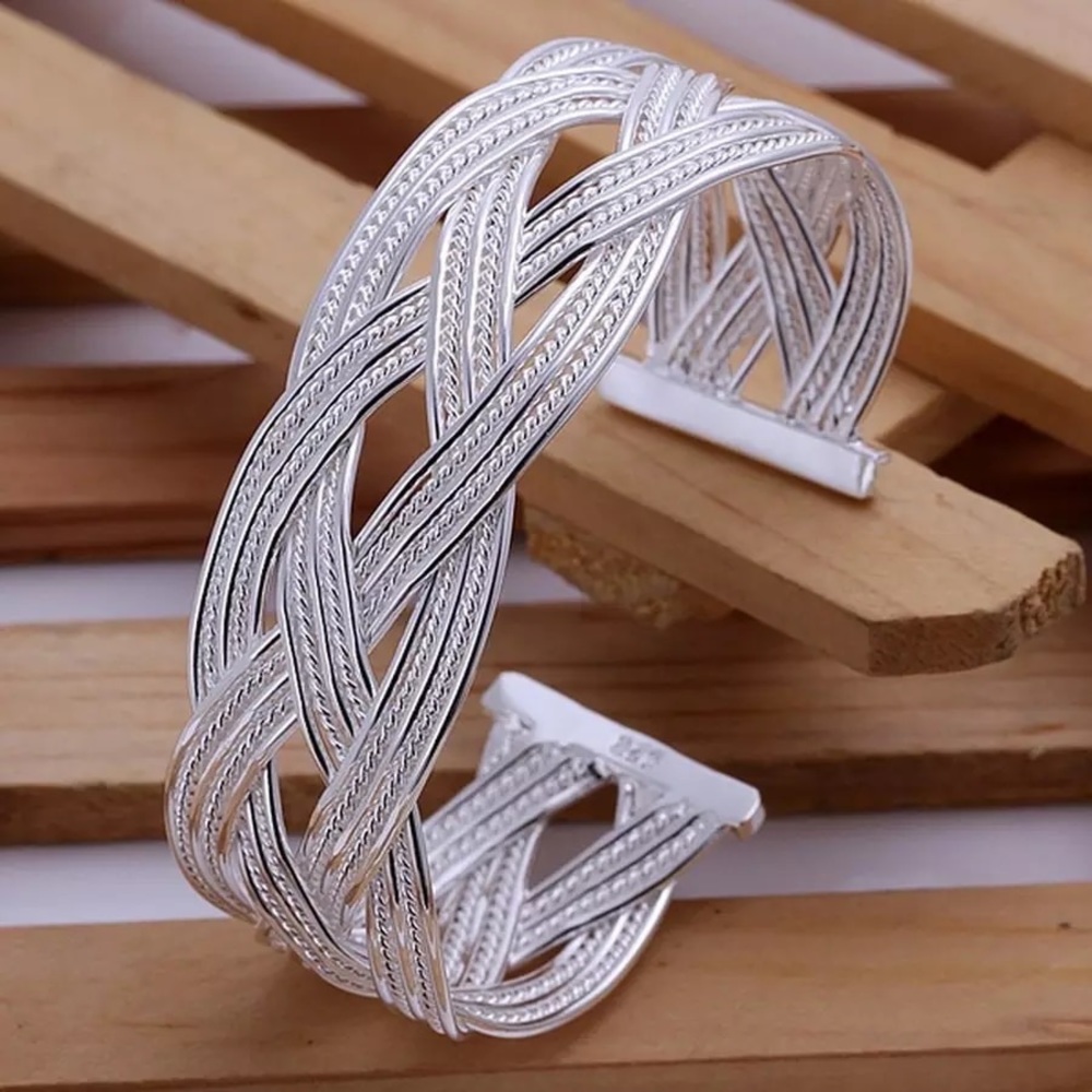 BRAIDED BANGLE BRACELET 925 STERLING SILVER - Picture 5 of 6
